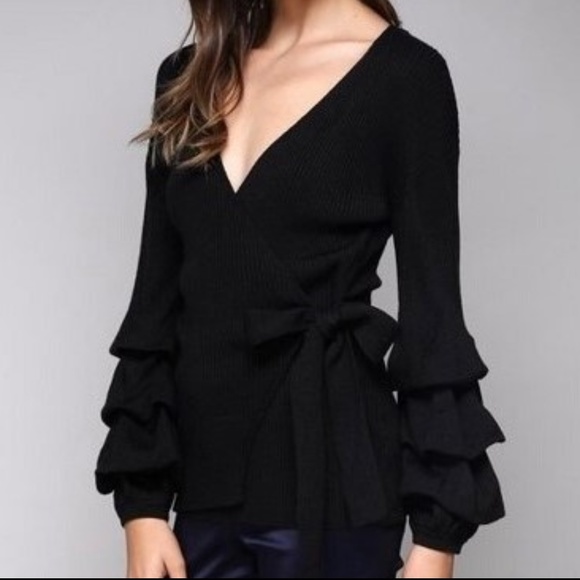 Sweaters - SURPLICE RUFFLED SWEATER